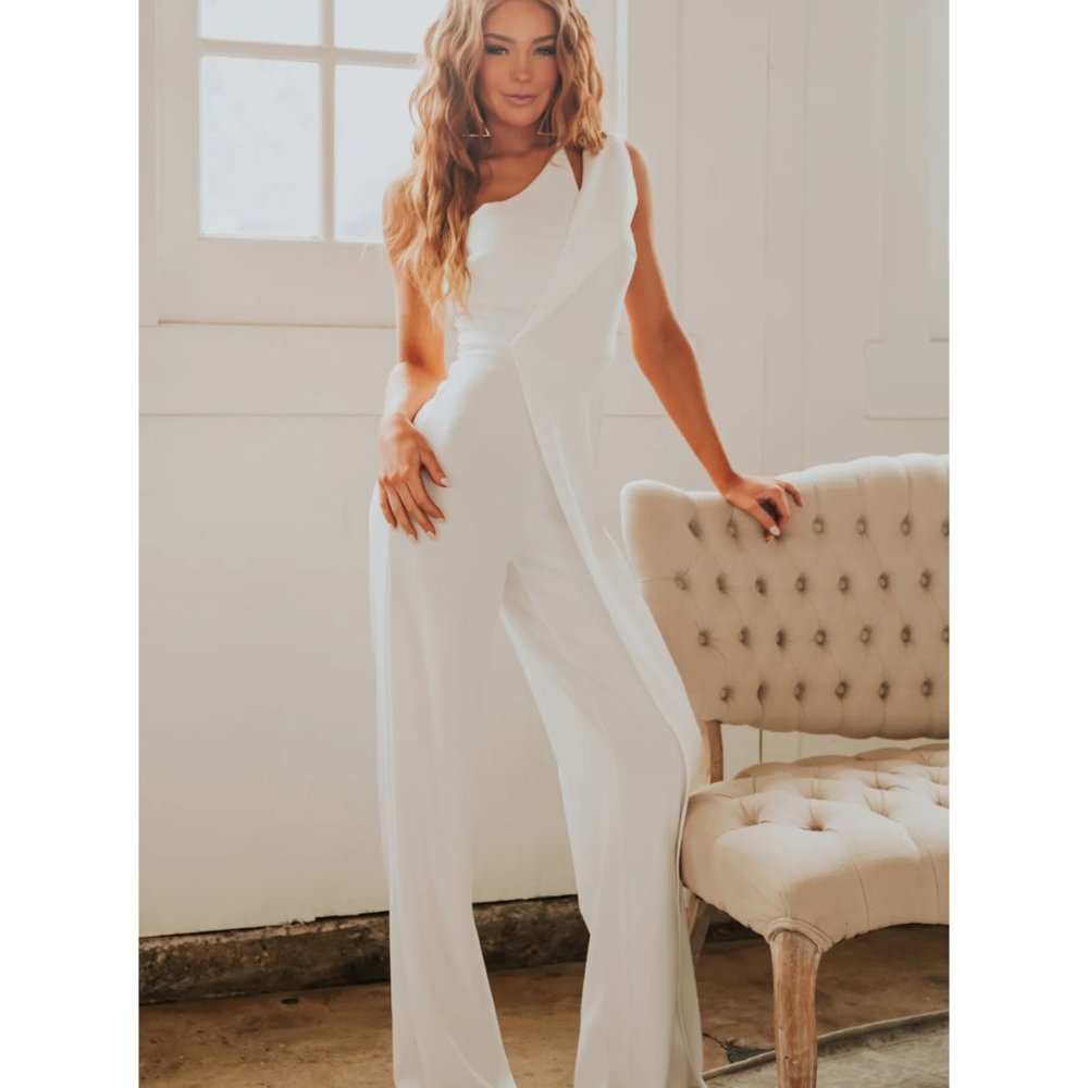 Gigi Off White One Shoulder Overlay Jumpsuit